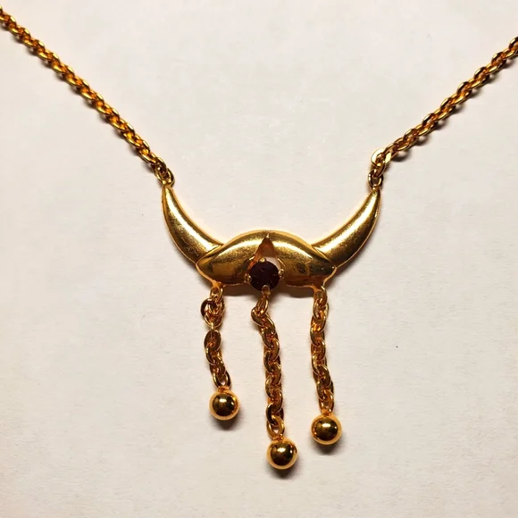 EGYPTIAN INSPIRED CHOCKER RUBY AND BRASS. UNSIGNED. - Picture 3 of 5